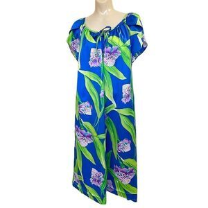 Vintage Hilo Hattie’s Hawaii Tulip Sleeve Poly MuuMuu Dress 🌺Released Hem🌺